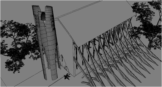 Environment - Nature Church: External Wireframe Aerial View