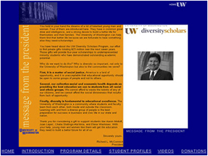 Web Design - University of Washington Diversity Scholars Secondary Pages