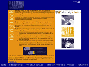 Web Design - University of Washington Diversity Scholars Secondary Pages