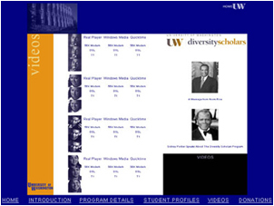 Web Design - University of Washington Diversity Scholars Secondary Pages